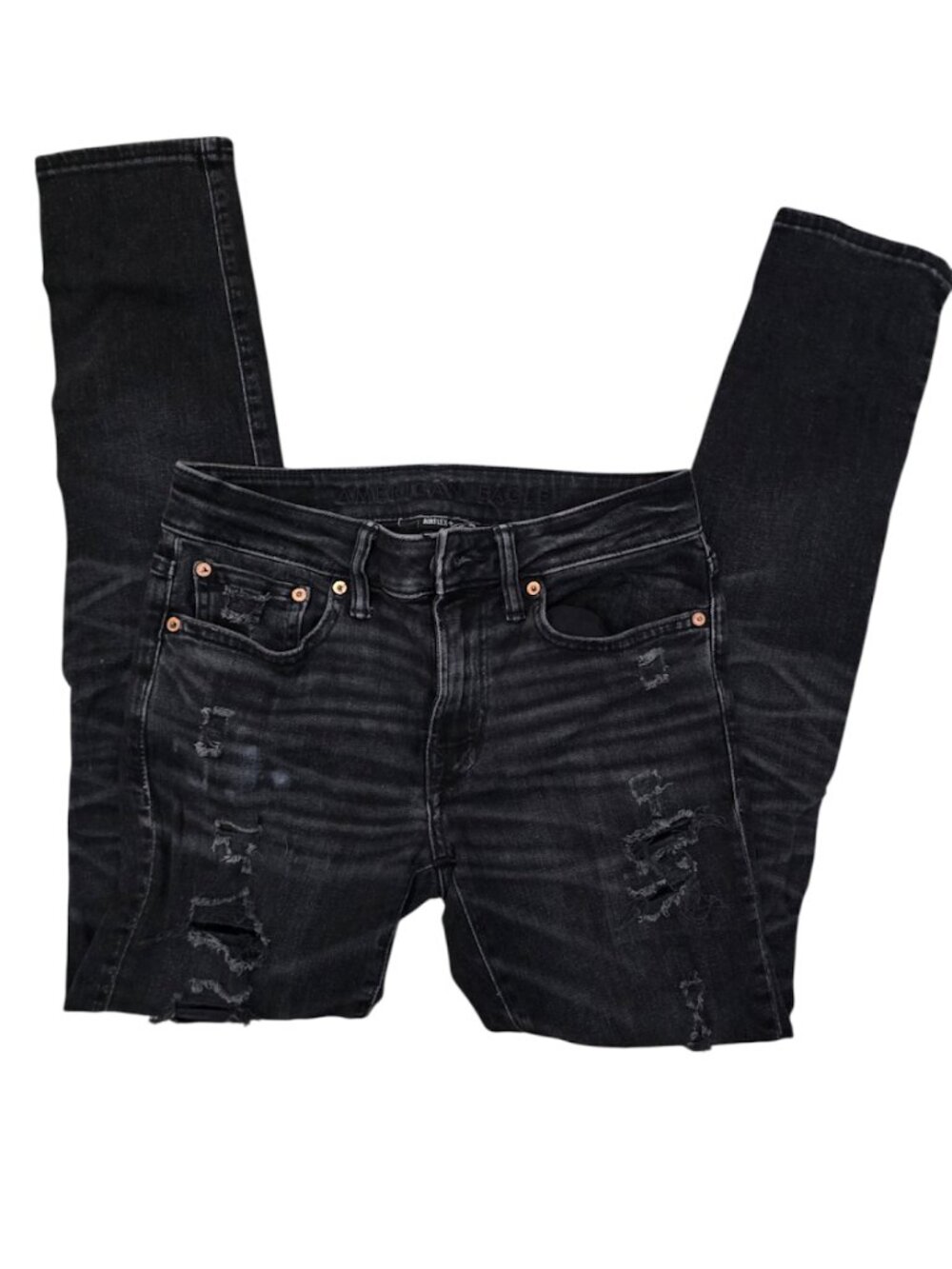 American Eagle Men's 29x32 AirFlex+ Distressed Black Skinny Jeans